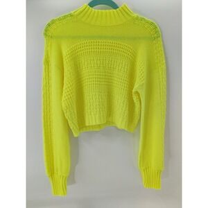 Abound Neon Yellow Mock‎ Neck Cropped Knit Sweater Pullover M